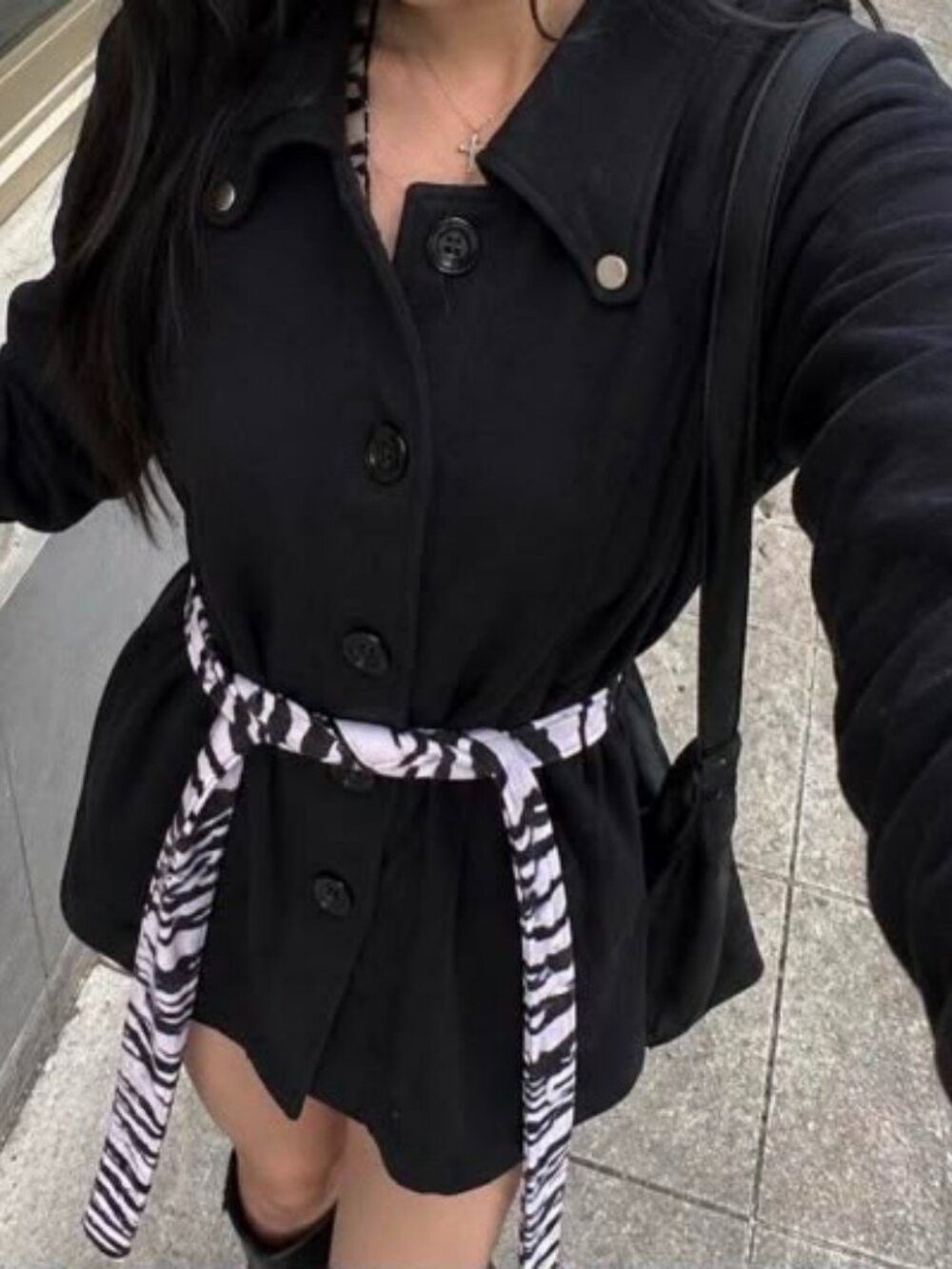 LA Kitty Y2K Black Zebra Belt Longline Jacket L Emo Scene Goth